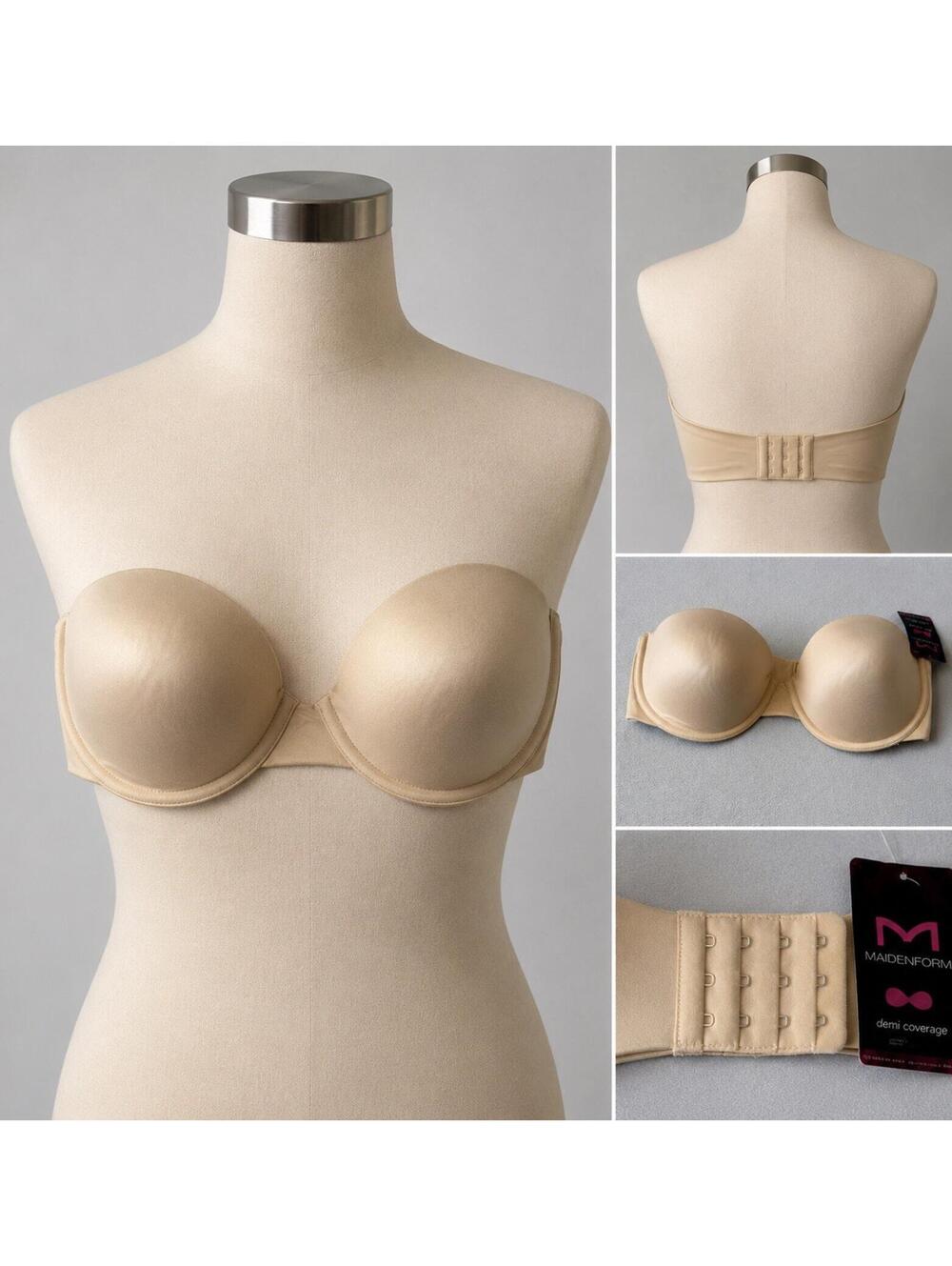 Maidenform 36D Strapless Multi Way Bra Nude Beige Demi Coverage NWT